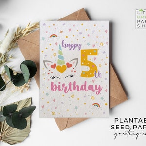 Cartes en papier de graines de fleurs plantables A6 - Anniversaire Licorne 5 - Anniversaire, Enfants, Filles, Amis, Salutations, Jardinage, Écologique, Biodégradable