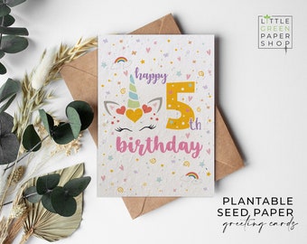 Cartes en papier de graines de fleurs plantables A6 - Anniversaire Licorne 5 - Anniversaire, Enfants, Filles, Amis, Salutations, Jardinage, Écologique, Biodégradable