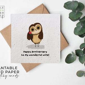 Papier de graines de FLEURS, cartes de papier de graines, carte de graines imprimées, cadeau de jardinage écologique - Hibou joyeux anniversaire