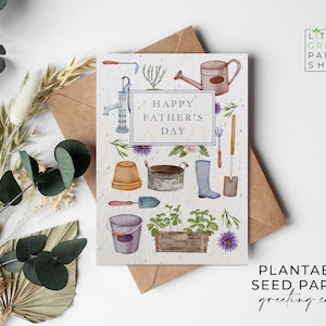 Cartes de papier de graines de fleurs à planter A6 - Salutation de la fête des pères, jardinage, écologique, biodégradable - Bonne fête des pères