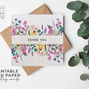 Papier semences FLEUR, cartes en papier semences, carte semences imprimées, cadeau jardinage respectueux de l'environnement - prairie estivale - merci