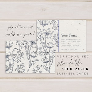 Cartes de visite en papier graines de fleurs à planter (85 x 55 mm) - PERSONNALISÉES SUR MESURE - Cartes de visite pour présentation, écologiques, biodégradables