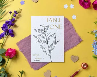 Plantable Seed Paper Wedding Table Number or Seating Card | Eco Friendly Biodegradable Stationery | Simple Lines