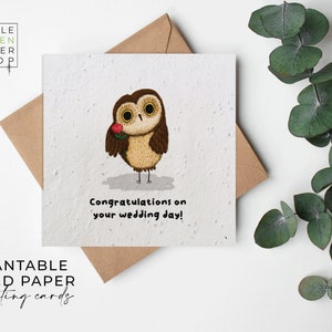 Papier de graines de FLEURS, cartes de papier de graines, carte de graines imprimées, cadeau de jardinage écologique - Hibou de mariage