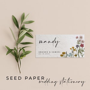 Plantable SEMILLA DE PAPEL Ecológico Sostenible Biodegradable Banquete de Boda Tarjeta de Posición Nombre del Lugar - Flores silvestres