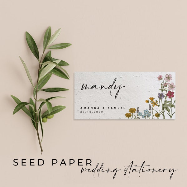 Plantable SEED PAPER Eco-friendly Sustainable Biodegradable Wedding Party Placecard Place Name - Wildflowers