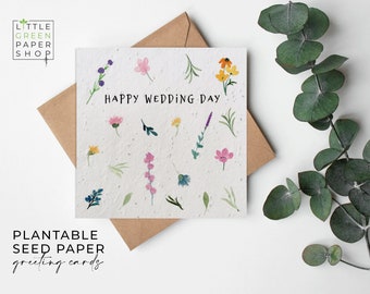 FLOWER Papier nasionowy, Karty papieru nasionowego, Drukowana karta nasion, Ekologiczny prezent ogrodniczy - Letnia łąka - Dzień ślubu