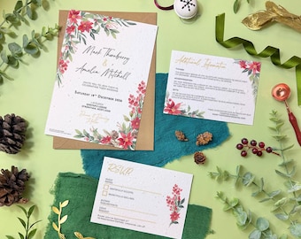 Plantable Wedding Invitations | Seed Paper Wedding Invites with Envelopes | Eco Friendly Biodegradable Stationery | Winterberry