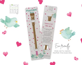 PLANTABLE PEN-Eco-friendly pen with seeds, party bag filler, plant after use, grow wildflowers, eco valentines gift- Love Birds