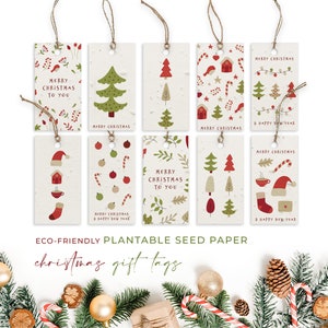 Étiquettes-cadeaux en papier pour graines de plantage, Noël, Noël, respectueux de l'environnement et biodégradables - Mangez, buvez et soyez joyeux (paquet de 10)