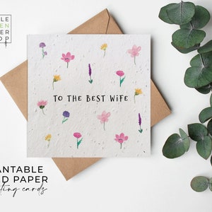 Papel de semillas FLOWER, Tarjetas de papel de semillas, Tarjeta de semillas impresa, Regalo de jardinería ecológico- Prado de verano - Mejor esposa