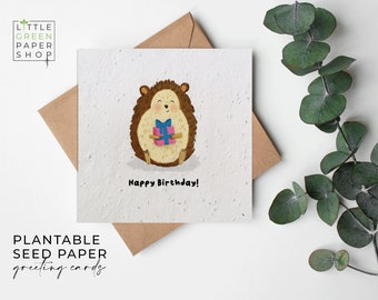 FLOWER Seed Paper, Seed Paper Cards, Printed Seed Card, Eco-Friendly Gardening Gift- Happy Birthday hedgehog