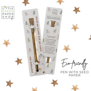 PEN PLANTABLE-Pluma ecológica con semillas, relleno de bolsa de fiesta, planta después de su uso, cultivo de flores silvestres, regalo de Navidad ecológico- Feliz y brillante
