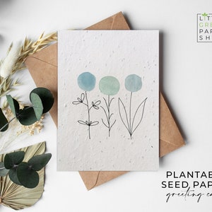 Plantable Flower Seed Paper Cards - Watercolour Flowers Blank - Birthday, Greeting, Congratulations, Gift, Eco-friendly, Biodegradable