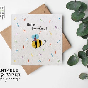 FLOWER Seed Paper, Seed Paper Cards, Wildflower Plantable Seed Card, Printed Seed Card, Eco-Friendly Gardening Gift - Happy Bee-day