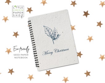 Eco-Friendly Plantable Seed Paper Christmas Notebook - A Sustainable Way to Write, Plant and Watch Your Wishes Grow - Blue Christmas