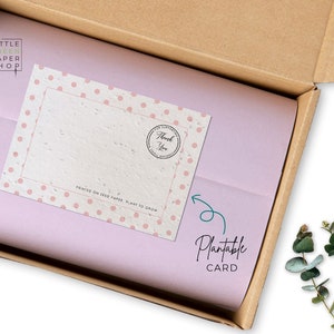 Hojas de cortesía de papel con semillas plantables para empresas Material de marketing-A6 o A7 Borde Dotty ecológico - Gracias a las pequeñas empresas