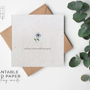 Papier de graines de FLEURS, cartes de papier de graines, carte de graines imprimées, cadeau de jardinage écologique - Fleur bleue pour bébé garçon