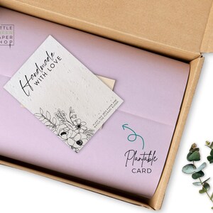 Pflanzbare Samenpapier-Begleitscheine für Unternehmen Marketing-Material A6 oder A7 Umweltfreundlicher biologisch abbaubarer BOUQUET Handgemacht mit Liebe