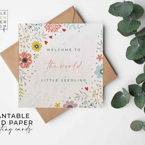 Welcome BABY CARD, Papier de graines de fleurs, FÉLICITATIONS Nouveau bébé, Papier de semences plantables, Cartes de fleurs sauvages biodégradables, Durable et écologique