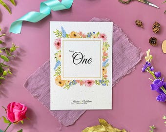 Plantable Seed Paper Wedding Table Number or Seating Card | Eco Friendly Biodegradable Stationery | Summer Blooms