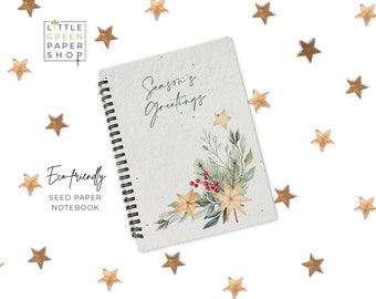 Eco-Friendly Plantable Seed Paper Christmas Notebook - A Sustainable Way to Write, Plant and Watch Your Wishes Grow - Starry Wreath