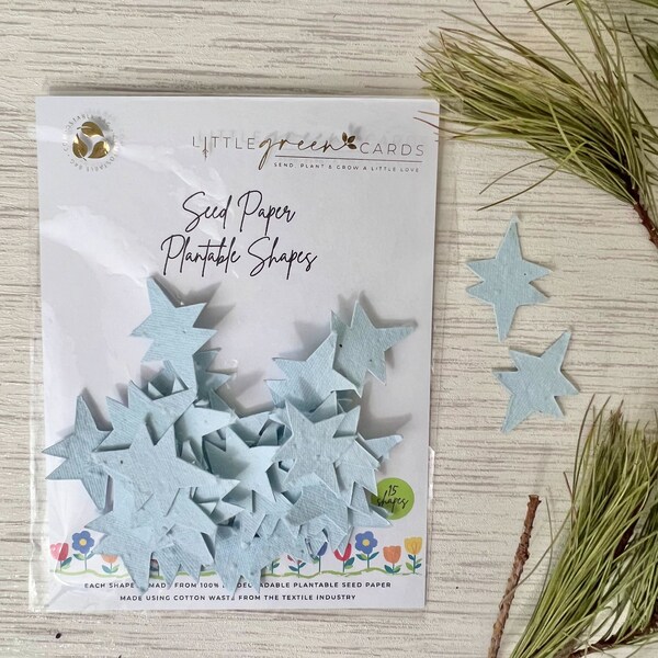 Assorted PLANTABLE seed paper SHAPES (pack of 15) Biodegradable Eco-Friendly - Blue Stars