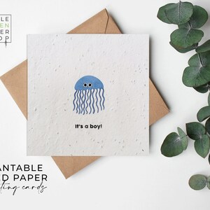 Fleurs en papier pour graines, Cartes en papier pour graines, Carte pour graines de fleurs sauvages à planter, Carte à graines imprimées, Cadeau jardinage écologique - Pieuvre pour bébé garçon