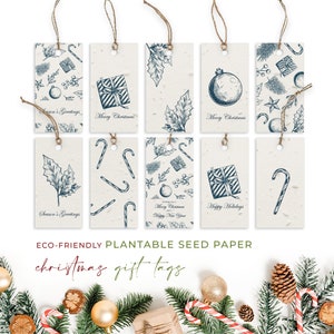 Étiquettes-cadeau en papier pour graines de plantage, Noël, biodégradables et écologiques - Noël bleu (paquet de 10)