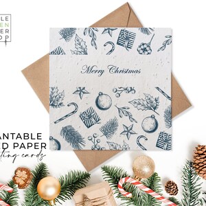 Cartes en papier de graines plantables - Noël bleu - Joyeux Noël - Noël, Amis, Famille, Salutation, Jardinage, Écologique, Biodégradable