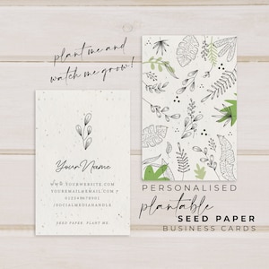 Cartes de visite en papier graines de fleurs à planter (85 x 55 mm) - PERSONNALISÉES SUR MESURE - Cartes de visite pour présentation, écologiques, biodégradables