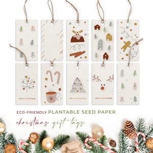 Étiquettes-cadeaux en papier pour graines de plantage, Noël, Noël, biodégradables et écologiques - Joyeux et lumineux (paquet de 10)