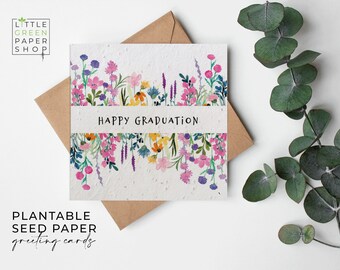 FLOWER Seed Paper, Seed Paper Cards, Printed Seed Card, Eco-Friendly Gardening Gift- Summertime Meadow - Happy Graduation