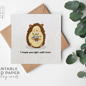 Papier de semences de fleurs, cartes de papier de semences, carte de semences imprimée, cadeau de jardinage écologique - Get Well Hedgehog