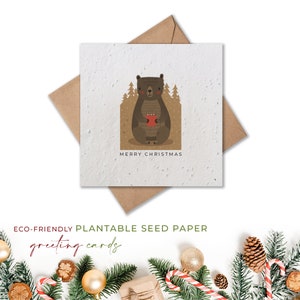 Pflanzenbare Blumen SaatpapierKarten - Bär Hug - Frohe Weihnachten - Weihnachten, Freunde, Familie, Gruß, Garten, umweltfreundlich, biologisch abbaubar