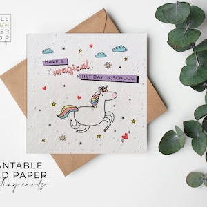 Fleurs en papier graine, cartes en papier graine, carte imprimée pour graines, cadeau jardinage respectueux de l'environnement - premier jour d'école magique