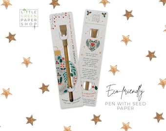 CANETA PLANTÁVEL - Caneta ecológica com sementes, enchimento de saco de festa, planta após o uso, cultivo de flores silvestres, presente ecológico de Natal - Paz. Amor. Alegria.