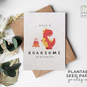 Pflanzenbare Blumen SaatpapierKarten A6 - Kinder, Kinder, Baby, Dinosaurier, Geburtstag, Freunde, Familie, Gruß, umweltfreundlich, biologisch abbaubar
