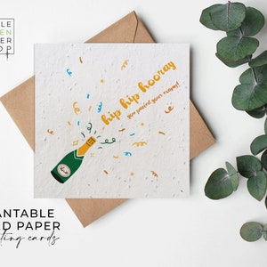 Papier de graines de FLEURS, cartes de papier de graines, carte de graines imprimées, cadeau de jardinage écologique - Champagne - Examens Hip Hip Hourra