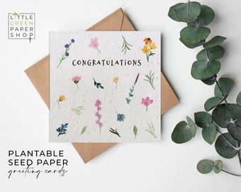 FLOWER Seed Paper, Seed Paper Cards, Printed Seed Card, Eco-Friendly Gardening Gift- Summertime Meadow - Congratulations