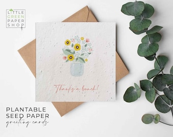 Plantable Flower Seed Paper Cards - Thank You - Congratulations, Friends, Family, Greeting, Gardening, Eco-friendly, Biodegradable