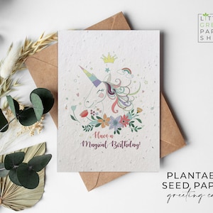 Pflanzenbare Blumen Saatpapier Karten - Einhorn Magischer Geburtstag - Geburtstag, süß, Glückwunsch, Freunde, Familie, umweltfreundlich, biologisch abbaubar