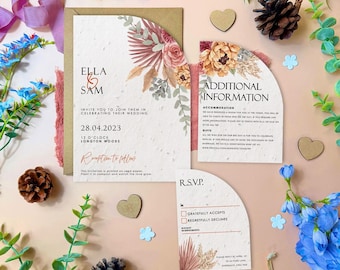 Plantable Wedding Invitations | Seed Paper Wedding Invites with Envelopes | Eco Friendly Biodegradable Stationery | Blush