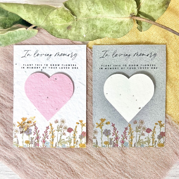 MEMORIAL CARD- Seed paper memorial cards with plantable heart - Wildflower