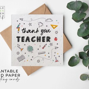 Papier de graines de FLEURS, cartes de papier de graines, carte de graines imprimées, cadeau de jardinage écologique - Croquis de classe - Merci professeur