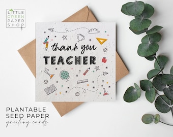FLOWER Seed Paper, Seed Paper Cards, Printed Seed Card, Eco-Friendly Gardening Gift- Classroom Sketch - Thank you teacher
