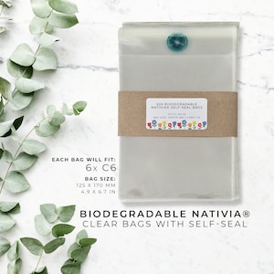 Biologisch afbreekbare NATIVIA cellofaanzakjes zelfsluitend- Milieuvriendelijk zetmeelcellofaan presentatie zelfklevend cadeau helder passend 6xC6 50 100 250 500 1000