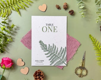 Plantable Seed Paper Wedding Table Number or Seating Card | Eco Friendly Biodegradable Stationery | Forest Ferns