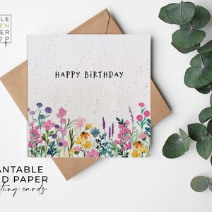 Fleurs en papier graine, cartes en papier graine, carte imprimée pour graines, cadeau jardinage respectueux de l'environnement - prairie estivale - joyeux anniversaire