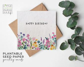 FLOWER Seed Paper, Seed Paper Cards, Printed Seed Card, Eco-Friendly Gardening Gift- Summertime Meadow - Happy Birthday